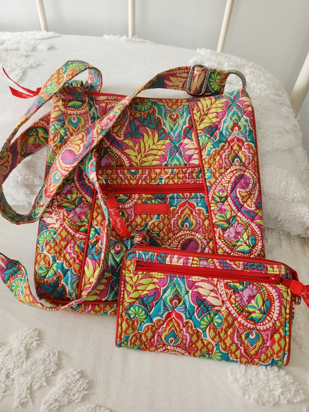 Vera Bradley Paisley On Paradise Quilted Crossbody Bag with Matching Wristlet